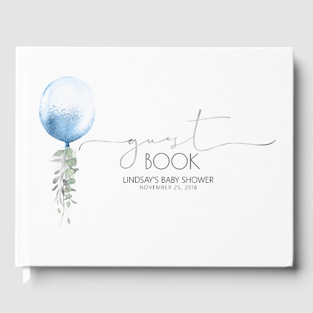 Blue Balloon Garland Baby Shower Guest Book (Front)