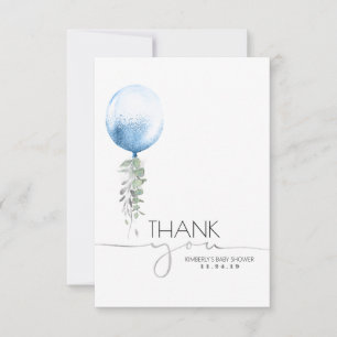 Blue Balloon Greenery Baby Shower Thank You
