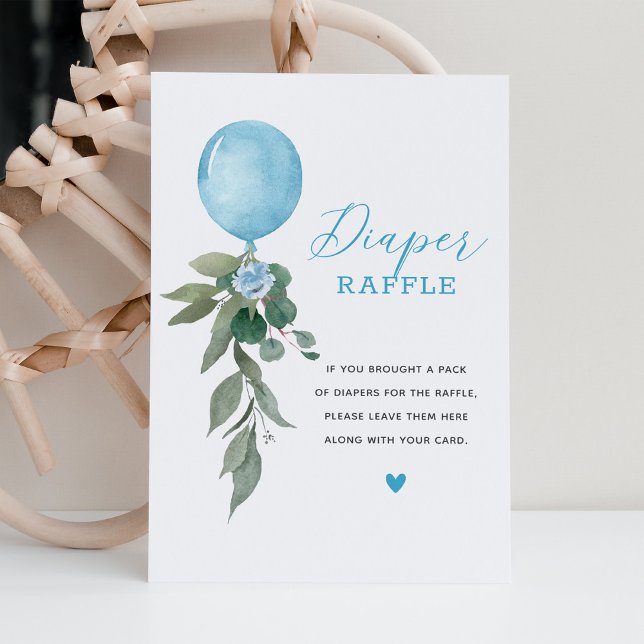 Blue Balloon Greenery Diaper Raffle Sign  Invitation (Creator Uploaded)