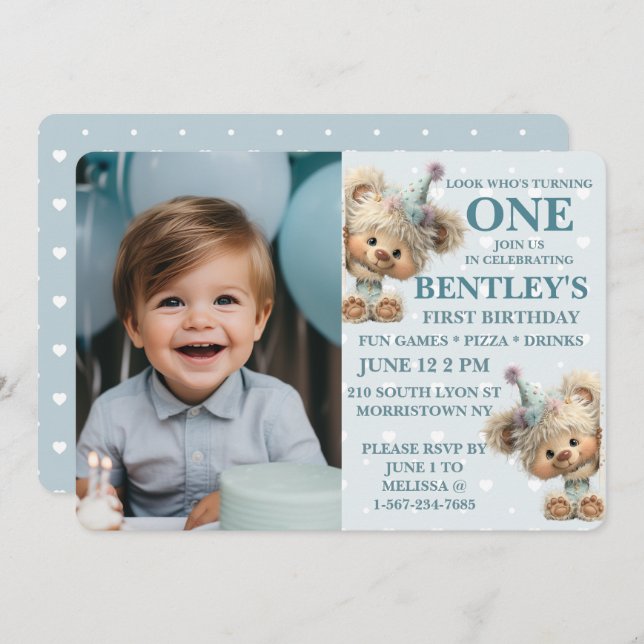 Blue Balloon Hedgehog Celebration Invitation (Front/Back)