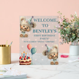 Blue Balloon Hedgehogs Celebration Acrylic Sign