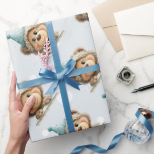 Blue Balloon Hedgehogs Celebration Wrapping Paper