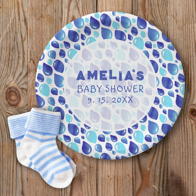 Blue Balloon Pattern Baby Girl Baby Shower Paper Plate (Creator Uploaded)