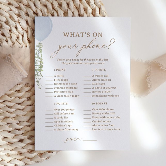 Blue Balloon Shower What's on Your Phone Game Invitation (Creator Uploaded)