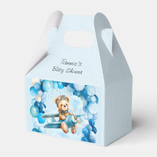 Blue Balloon Teddy Bear Aeroplane Boy Baby Shower Favour Box