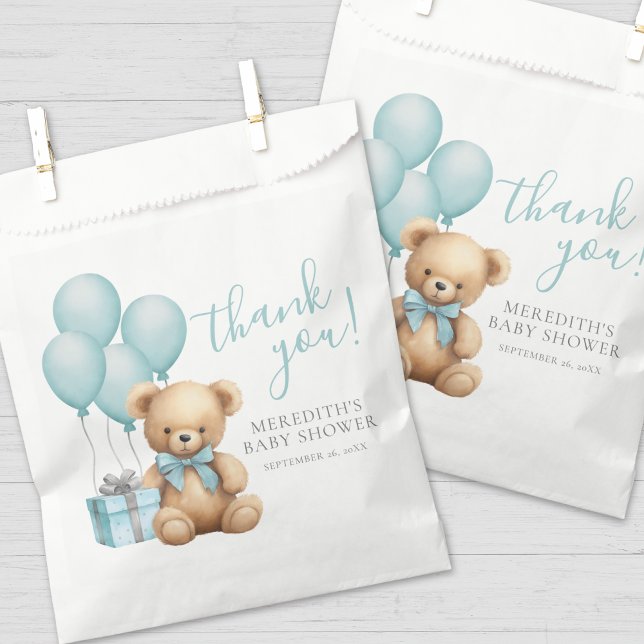 Blue Balloon Teddy Bear Baby Shower Favour Bags (Blue Balloon Teddy Bear Baby Shower Favor Bag)