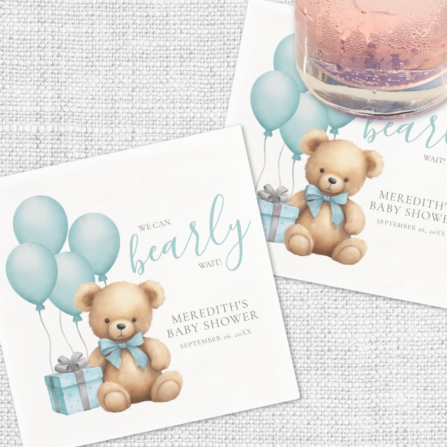 Blue Balloon Teddy Bear Baby Shower Napkin (Blue Balloon Teddy Bear Baby Shower Napkins)