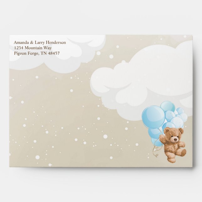 Blue Balloon Teddy Bear Bearly Wait Envelope (Front)
