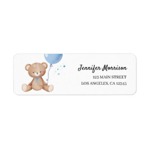 Blue Balloon Teddy Bear Boy Baby Shower Address 