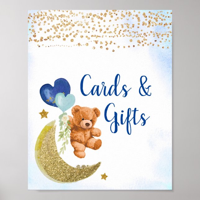 Blue Balloon Teddy Bear Cards and Gifts Poster (Front)