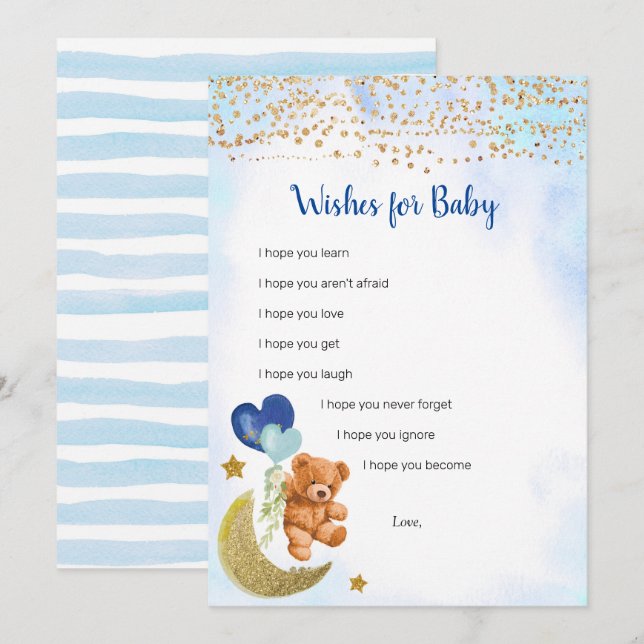 Blue Balloon Teddy Bear Wishes for Baby Game Card (Front/Back)