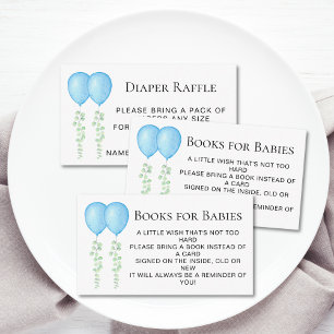 Blue Balloon Twins Baby Shower Books For Baby Enclosure Card