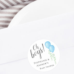 Blue Balloon Twins Couples Baby Shower Classic Round Sticker
