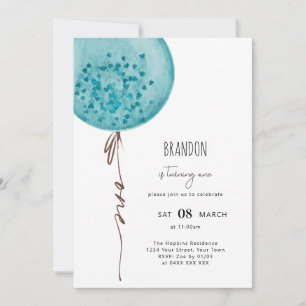 Blue Balloon Watercolor Birthday Party Invitation