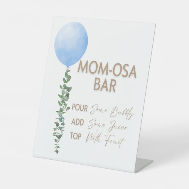 Blue Balloon Watercolor Boy Baby Shower Pedestal Sign (Front)