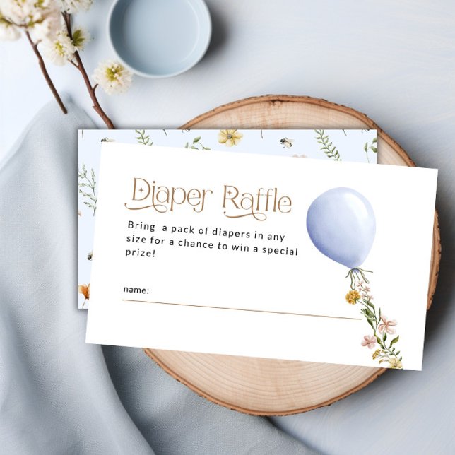 Blue Balloon Wildflower Diaper Raffle Baby Shower Enclosure Card (Blue Balloon Wildflower Diaper Raffle Baby Shower Enclosure Card)