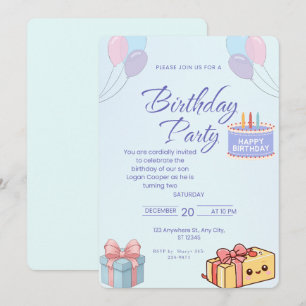 Blue Balloons and Gifts Birthday Invitation - Cust