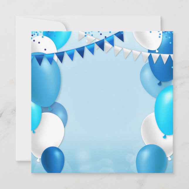 Blue balloons and party flags invitation (Front)