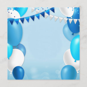 Blue balloons and party flags invitation