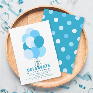 Blue Balloons Any Age Birthday Party Invitation