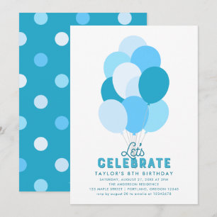 Blue Balloons Any Age Birthday Party Invitation
