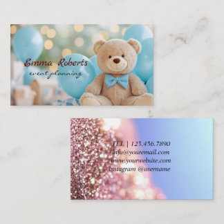 blue balloons at a baby shower celebration business card