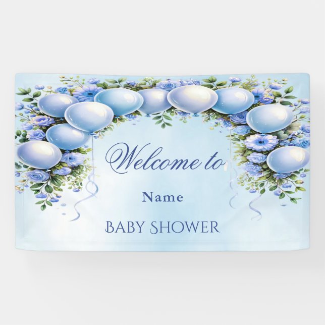 Blue Balloons Baby Shower Banner (Horizontal)