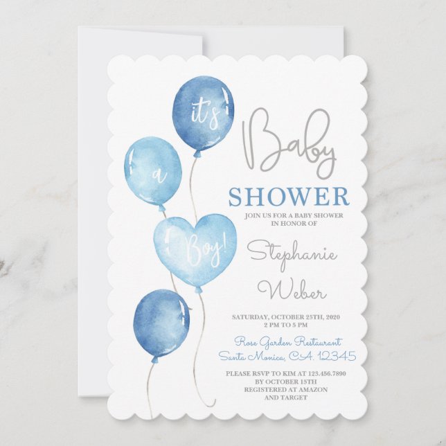 Blue Balloons Baby shower boy Invitation (Front)