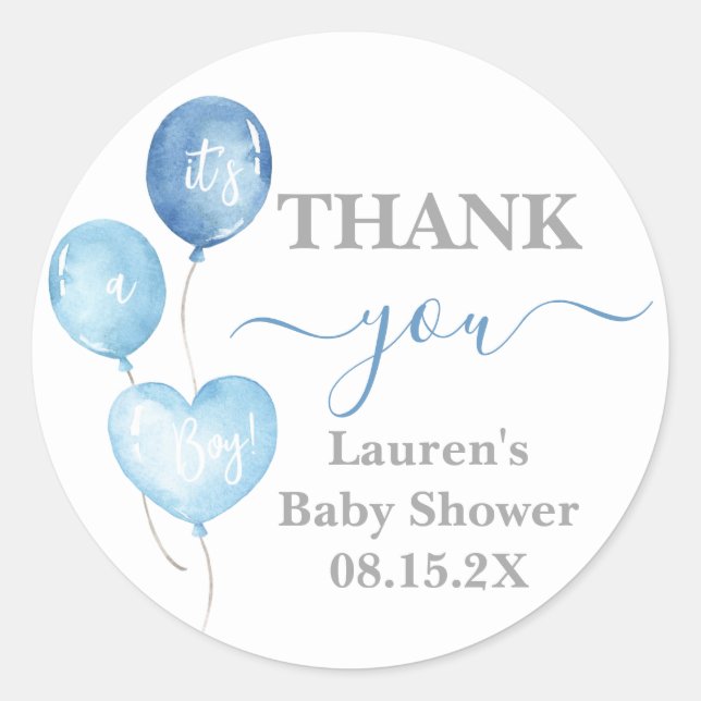 Blue Balloons Baby Shower Boy Round Sticker (Front)
