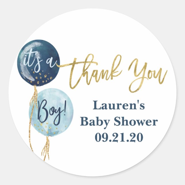 Blue balloons baby shower boy sticker (Front)