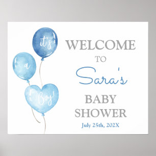 Blue Balloons Baby Shower Boy Welcome sign