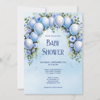 Blue Balloons Baby Shower Invitation