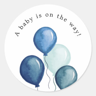 Blue Balloons Baby Shower Round Sticker
