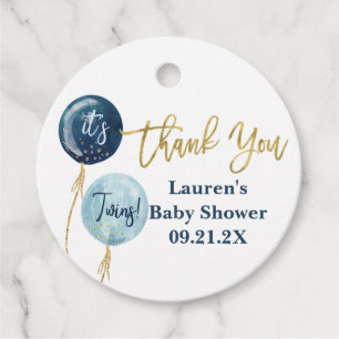 Blue balloons baby shower twin boys favour tags