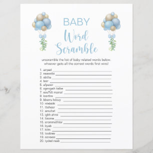 Blue Balloons Baby Shower Word Scramble