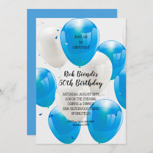 Blue Balloons Birthday Party Invitation