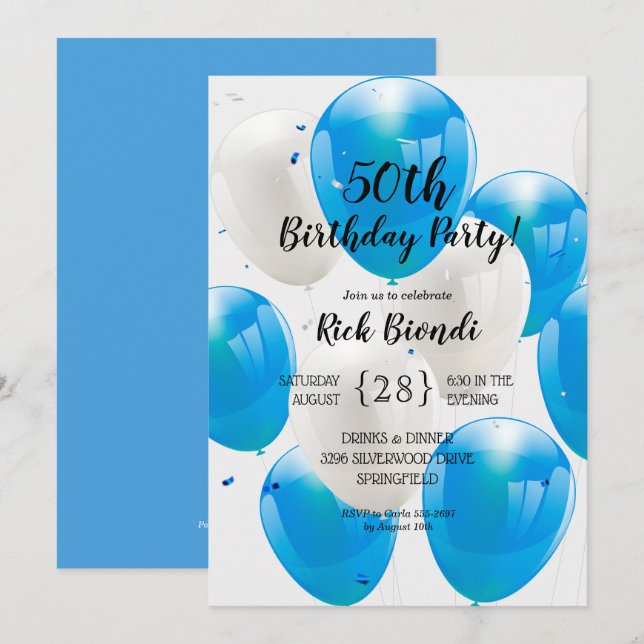 Blue Balloons Birthday Party Invitation (Front/Back)