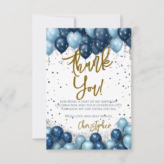Blue Balloons Birthday Thank You Card (Front)