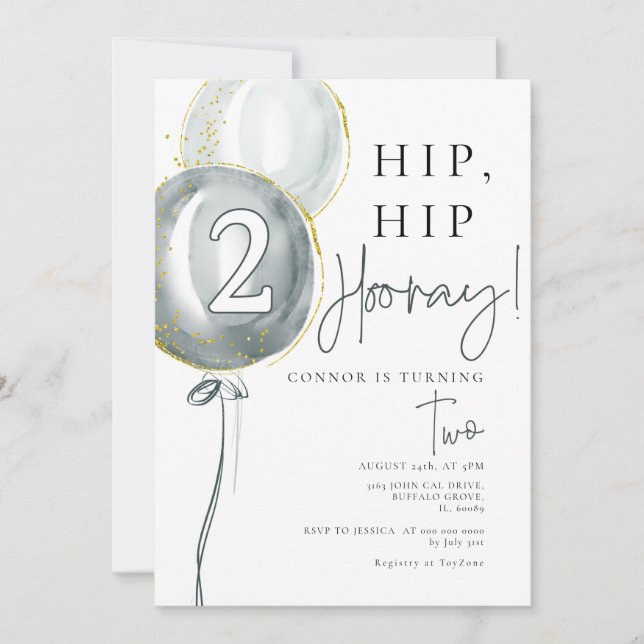 Blue Balloons Boy 2 Birthday Invitation (Front)