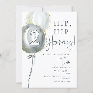 Blue Balloons Boy 2 Birthday Invitation