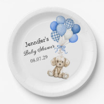 Blue Balloons Boy Baby Shower Paper Plate