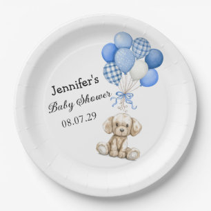 Blue Balloons Boy Baby Shower Paper Plate
