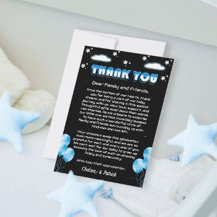 Blue Balloons Celestial Starry Night Baby Shower   Thank You Card