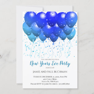 Blue balloons Confetti White New Year's Eve Party Invitation