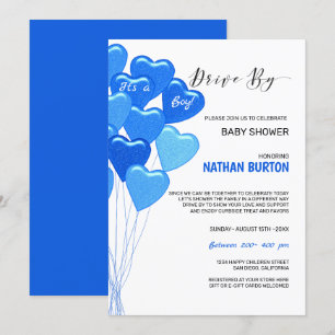 Blue Balloons Drive By Baby Invitation