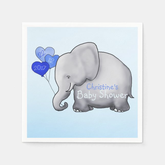 Blue Balloons Elephant Boy Baby Shower Napkin (Front)