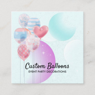Blue Balloons Event Party Decoration Organisation Square Business Card