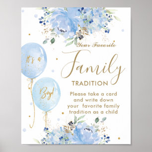 Blue Balloons Floral Boy Favourite Family Traditio Poster