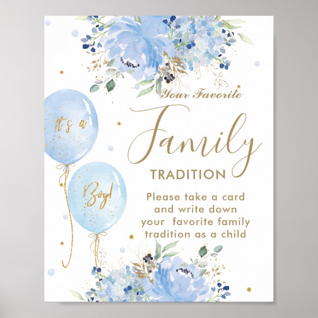 Blue Balloons Floral Boy Favourite Family Traditio Poster (Front)