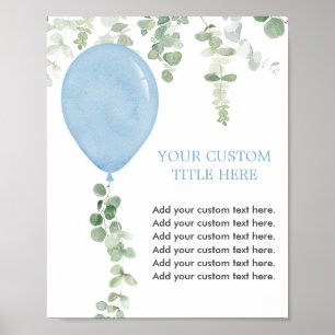 Blue balloons greenery custom sign make your own